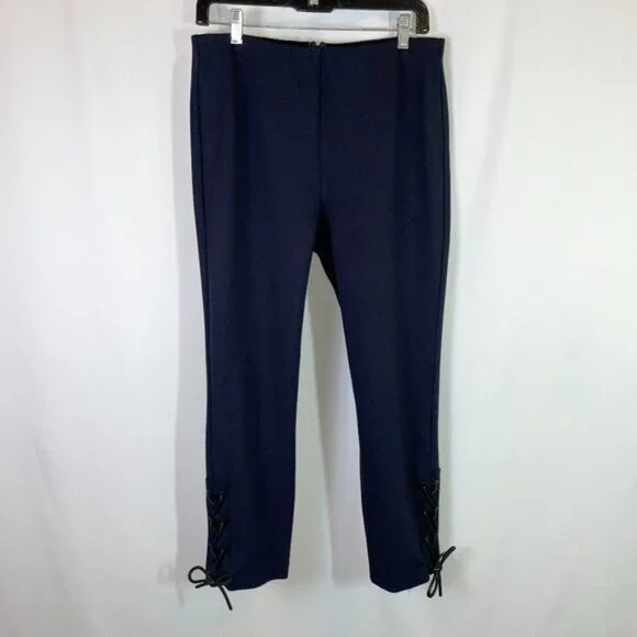 Rag & Bone Black Lace Up Ankle Pant Skinny Ponte Knit Back Zipper Size 10 - Picture 4 of 12